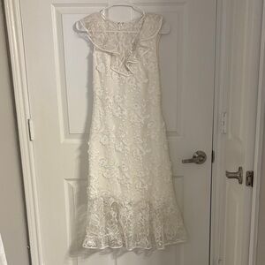 Ivory/White Lace Ruffled Hem Midi Dress Sachin & Babi